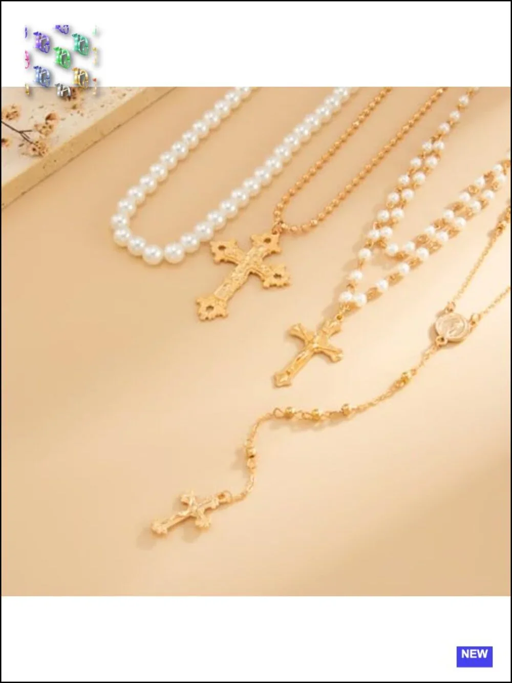 Layered Cross Necklace Set - Multi Chain Pendant Jewelry with Rhinestone Accents